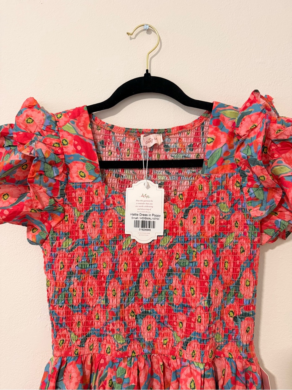 Ivy City Co Coral Floral Smocked Dress with Ruffle Sleeves - Picture 2 of 4